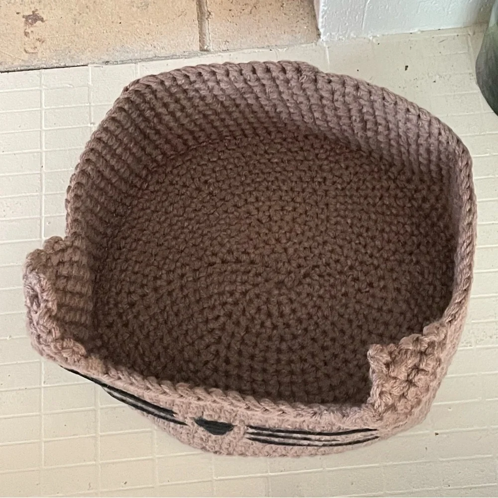 Handmade Small Cat Bed Taupe / Black Nose 10.75” x 4” Crocheted Pet Furbaby Gift